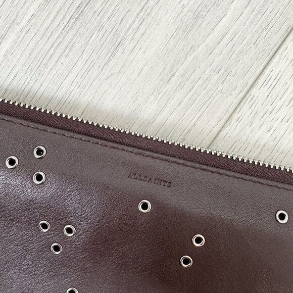 All Saints Womens Grommet Zip Wallet Clutch Leather Dark Brown One Size - Picture 2 of 7
